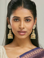 Nuyug 22K Gold-Plated Kundan Stone Studded & Pearl Beaded Dome Shaped Jhumkas - Distacart