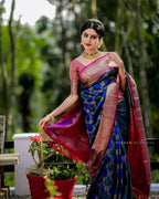 DEIANA'S Beautiful Designer Golden zari Soft Lichi Silk Saree - Royal Blue