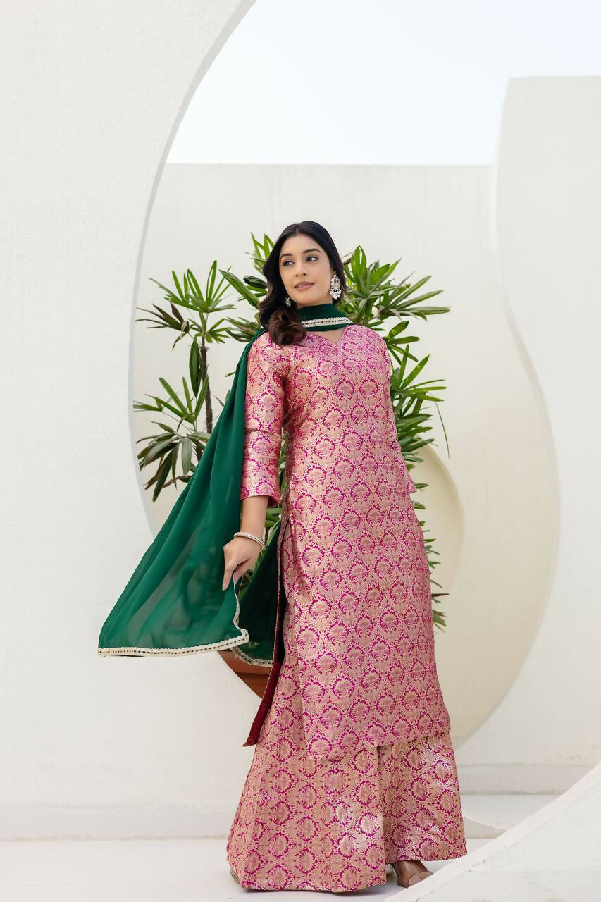 Joban Fashion Pink Jacquard Embroidered Sharara Set - Distacart