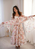 Teeya Creation Cream Faux Georgette Digital Print Party Wear Long Gown - Distacart