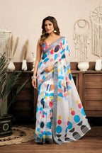 Vastranavya Multicolor Digital Printed Linen Ready To Wear Designer Saree with Unstitched Blouse - Distacart