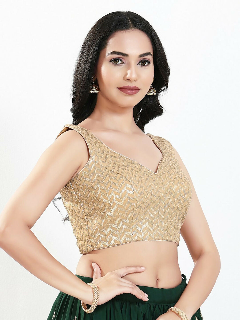 Joban Fashion Gold Silk Padded Blouse With Sweetheart Neck Sleeveless - Distacart