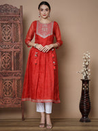 Indian Clothing Myshka Women's Red Anarkali Kurta