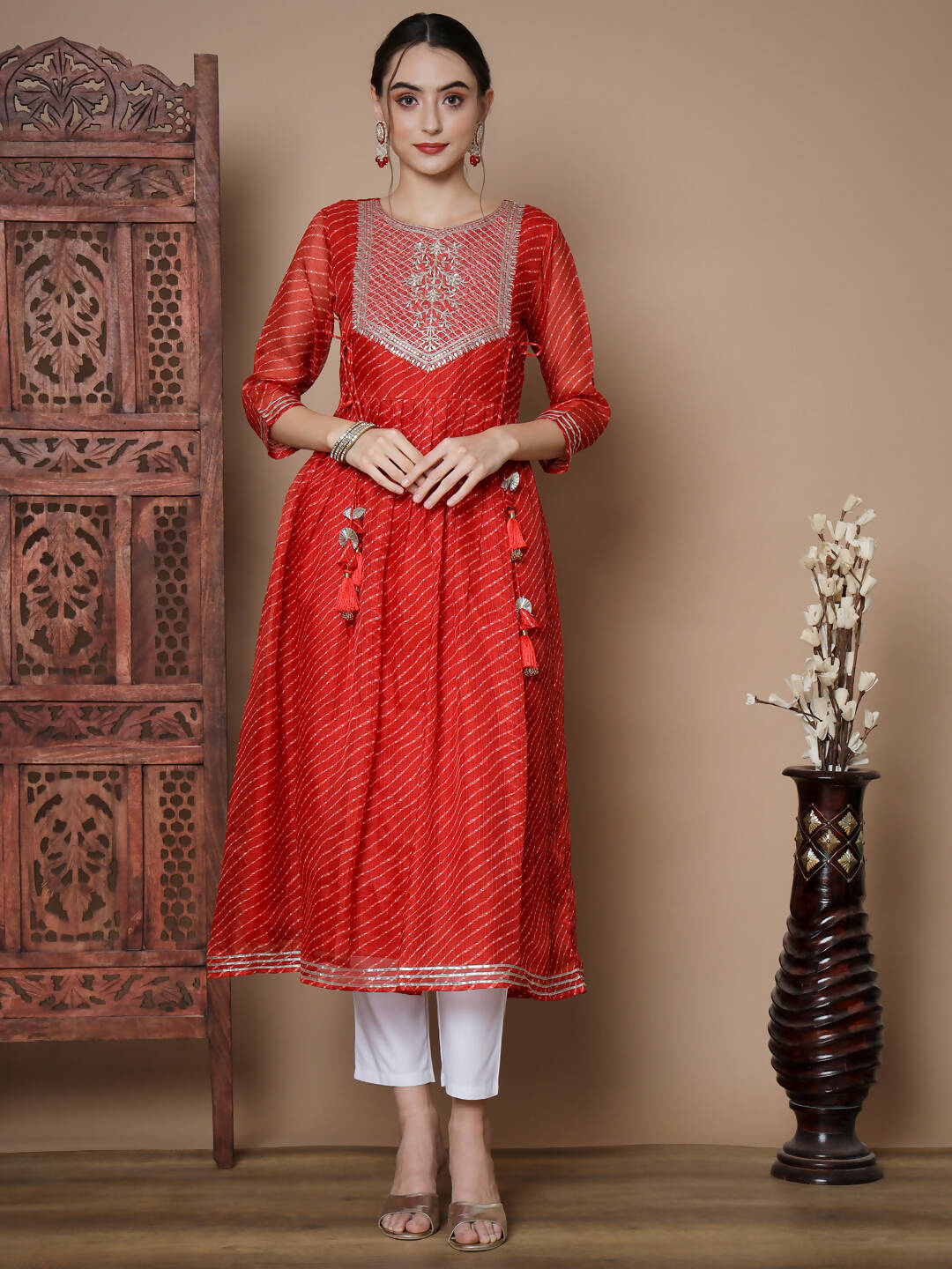 Indian Clothing Myshka Women's Red Anarkali Kurta