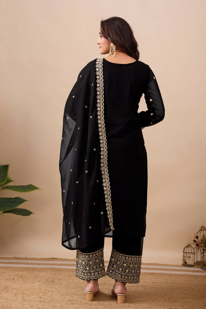 Joban Fashion Black Velvet Embroidery Sequence Work Readymade Kurta Set - Distacart