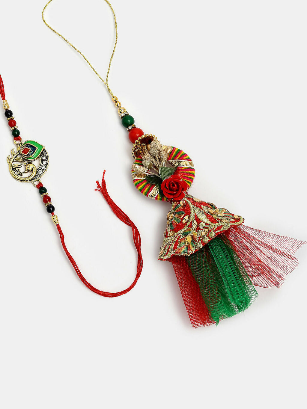 NVR Women & Men Set of 2 Multicolor Peacock Design Bhaiya Bhabhi Rakhi With Roli Chawal - Distacart