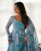 Joban Fashion Sky Kurta Set Organza Sequin Embroidery Work - Distacart