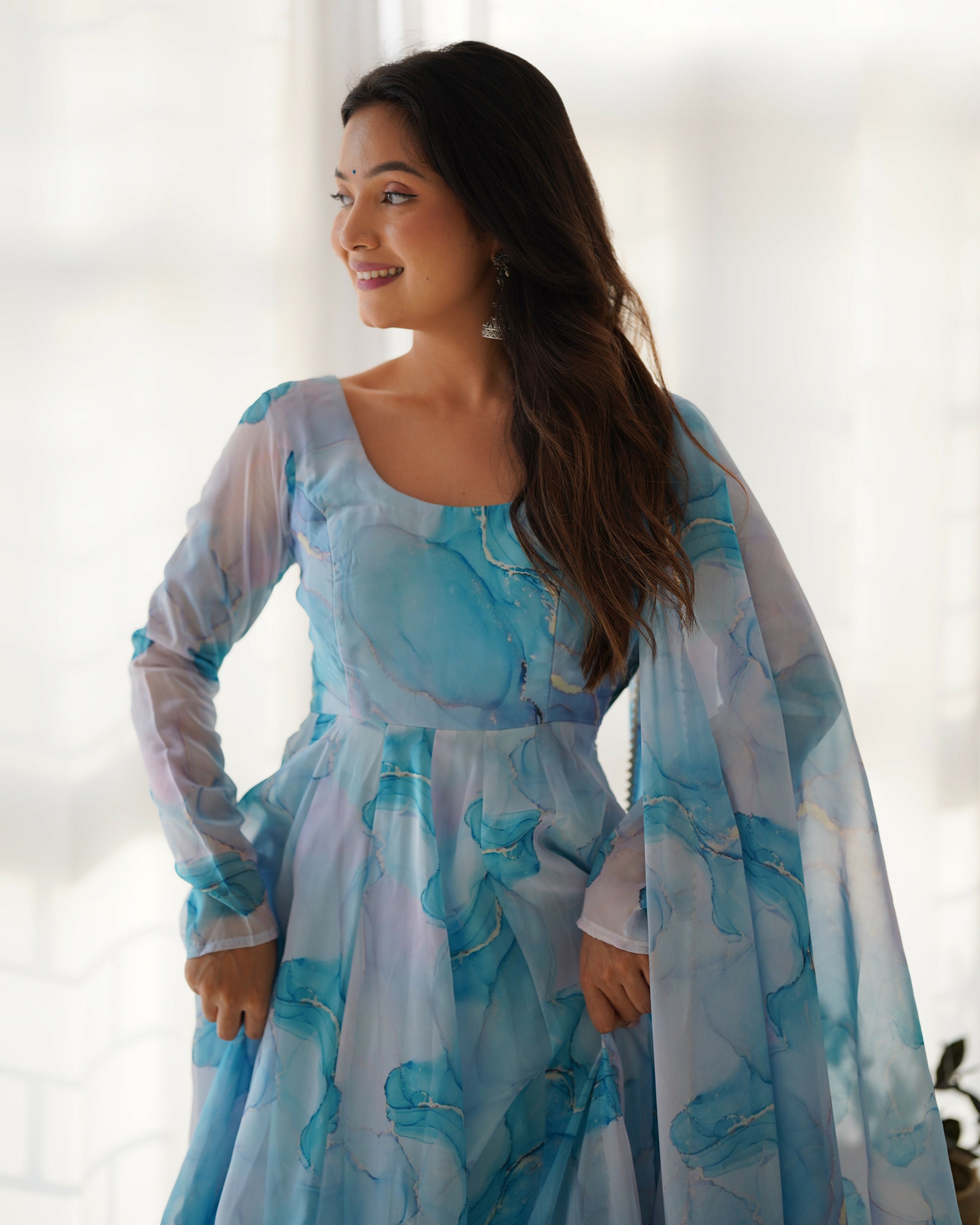 Joban Fashion Sky Kurta Set Organza Sequin Embroidery Work - Distacart