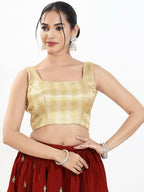 Joban Fashion Gold Multi Brocade Padded Blouse With Square Neck Sleeveless - Distacart