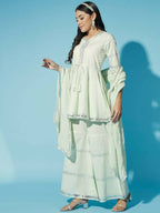 Myshka Women Green Solid Kurta & Palazzos With Dupatta - Distacart