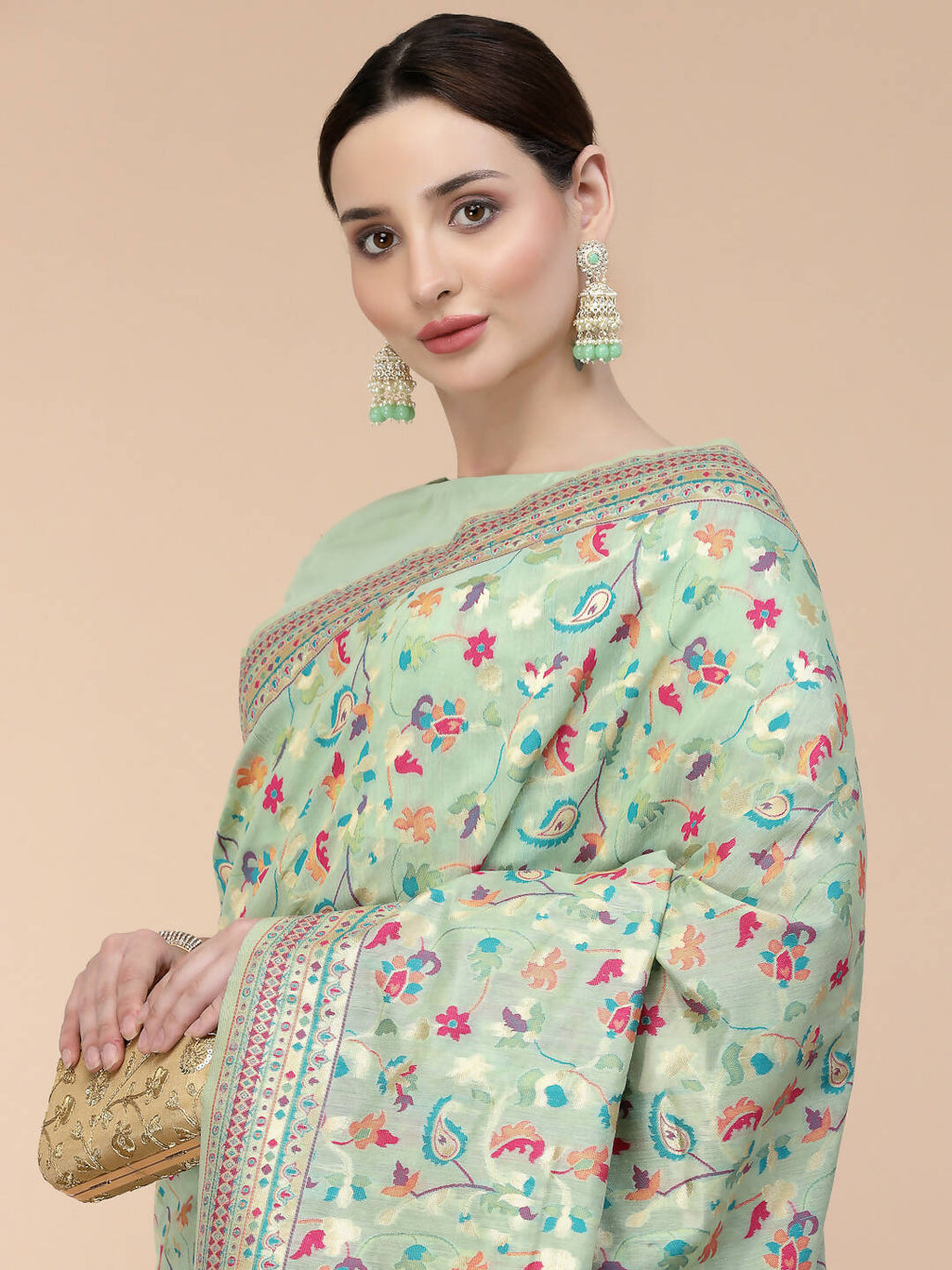 Sea Green Silk Blend Woven Design Saree With Unstitched Blouse Piece - Aloki