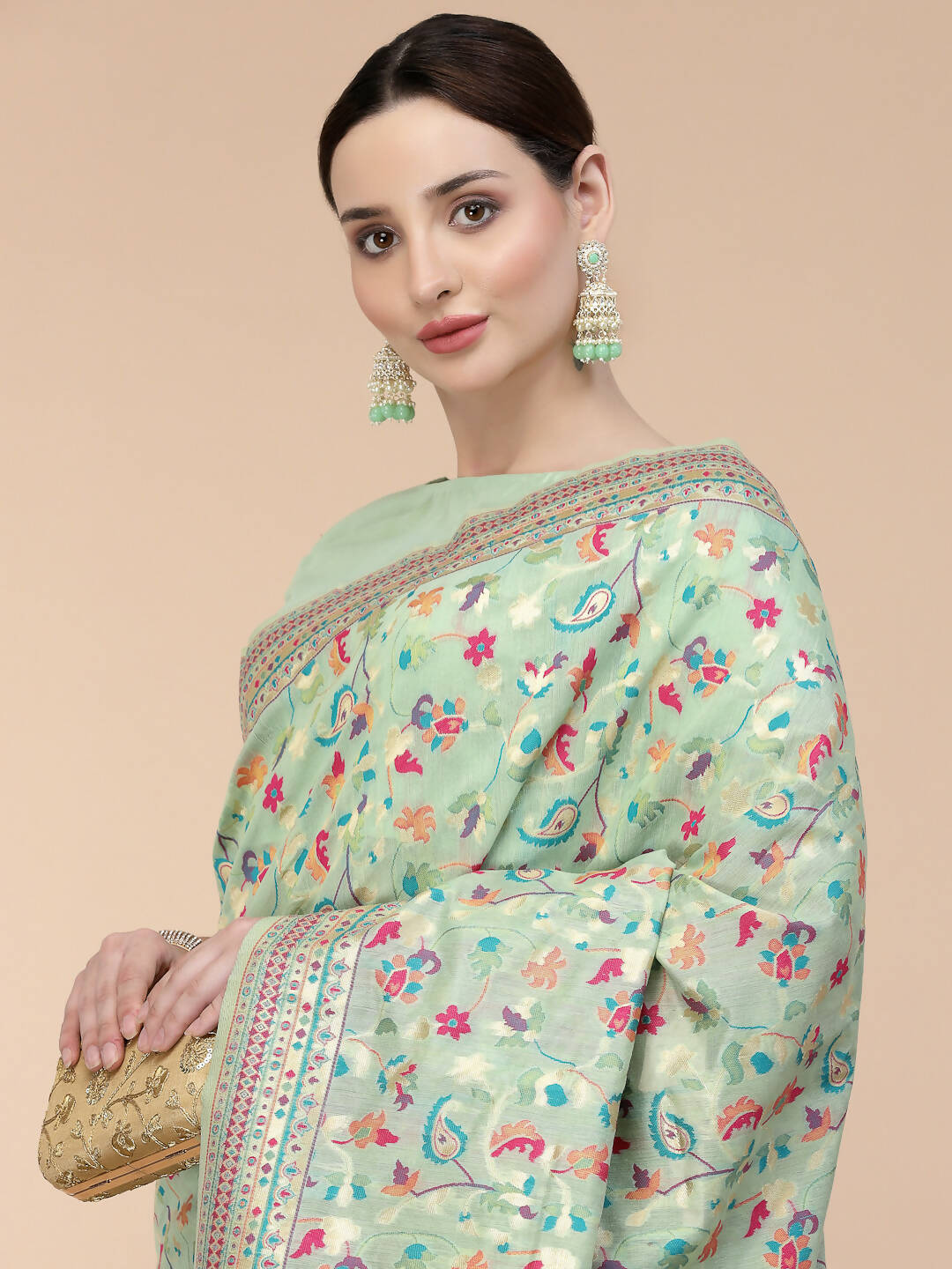 Sea Green Silk Blend Woven Design Saree With Unstitched Blouse Piece - Aloki