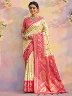 Shree Shyam Fashion Cream Soft Silk Saree - Distacart
