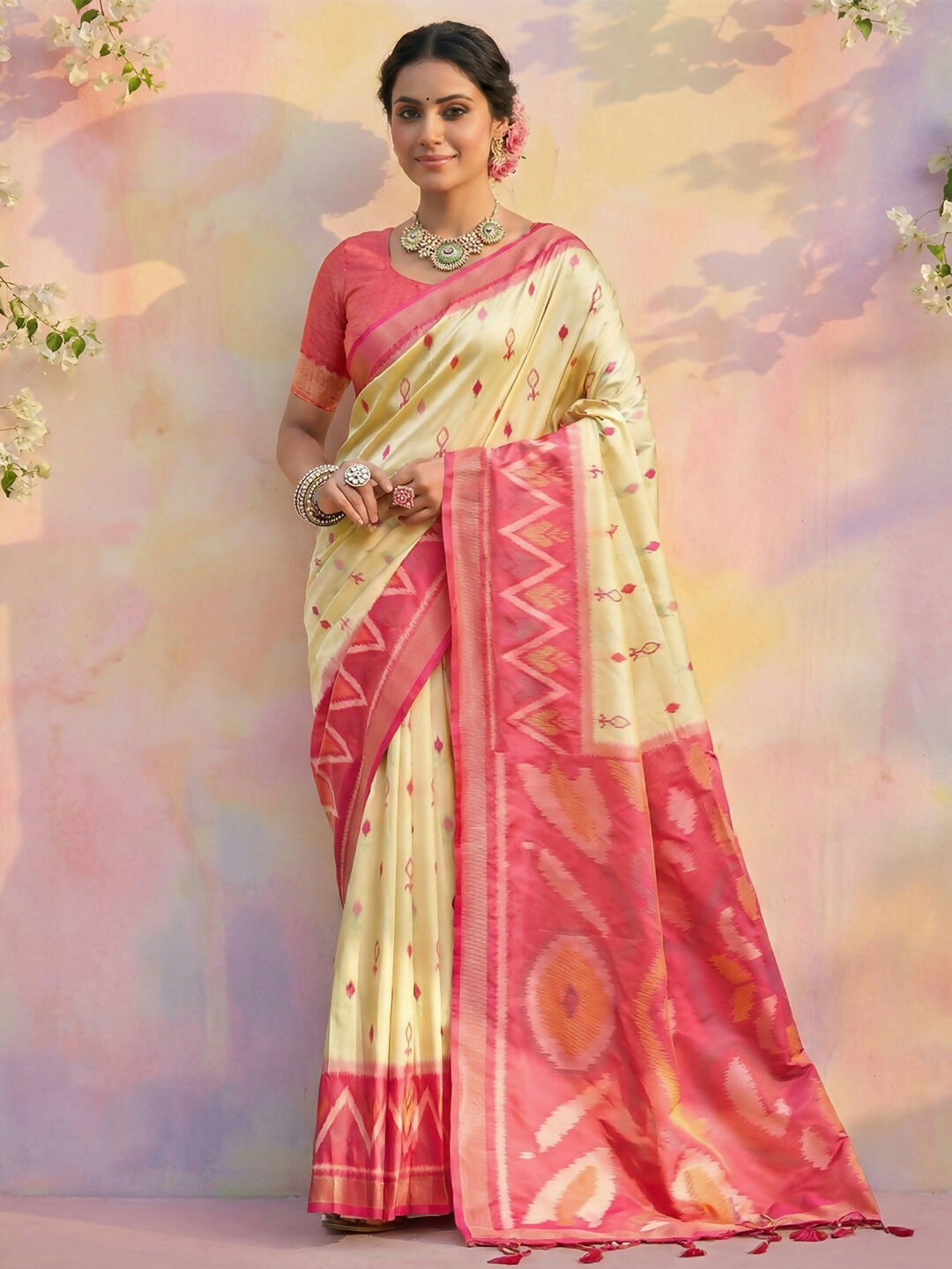 Shree Shyam Fashion Cream Soft Silk Saree - Distacart