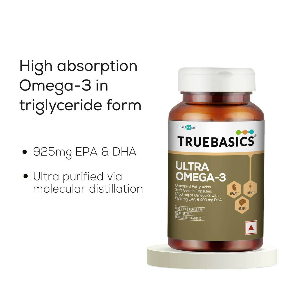TrueBasics Ultra Omega 3 Fish Oil Capsules for Women & Men - Distacart