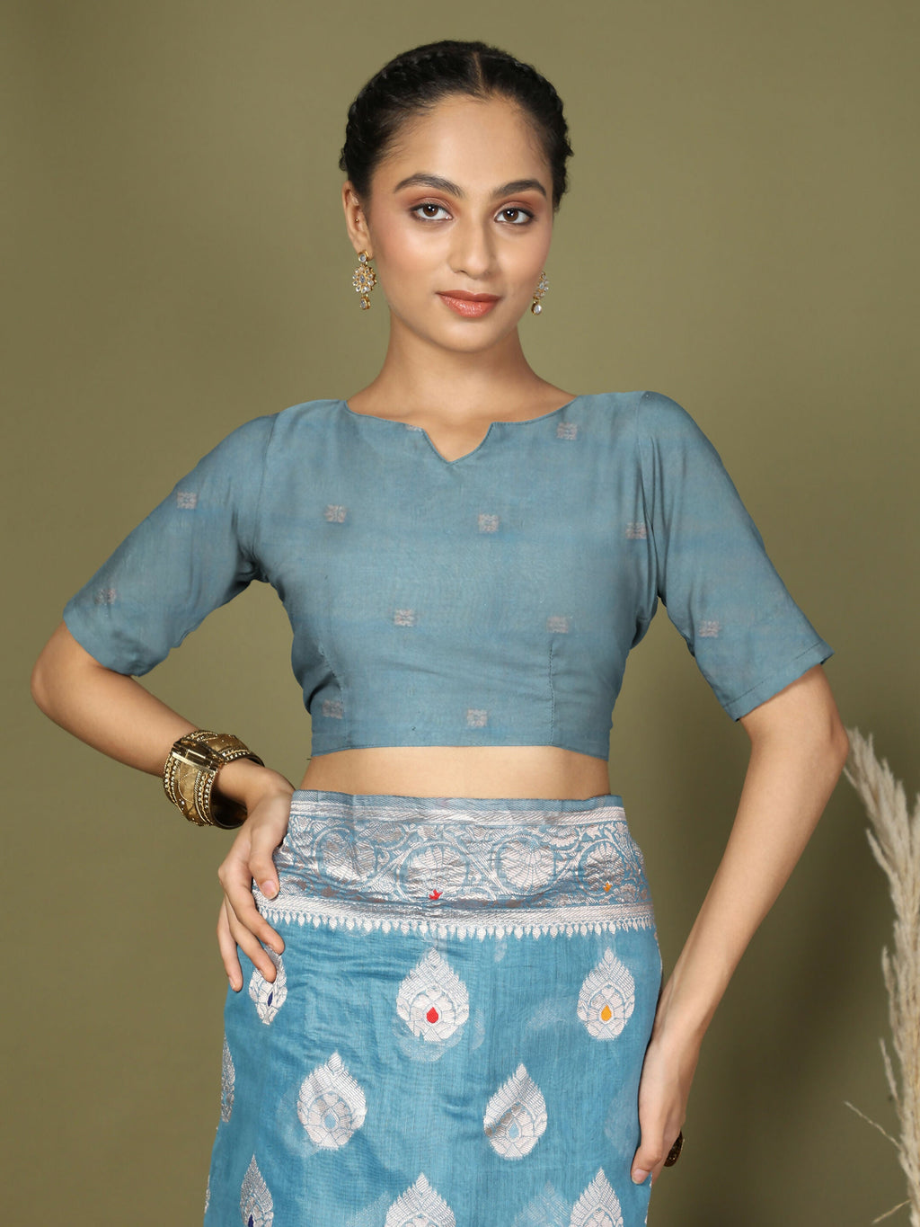 Shree Shyam Fashion Linen Cotton Sky Blue Saree - Distacart