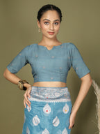Shree Shyam Fashion Linen Cotton Sky Blue Saree - Distacart