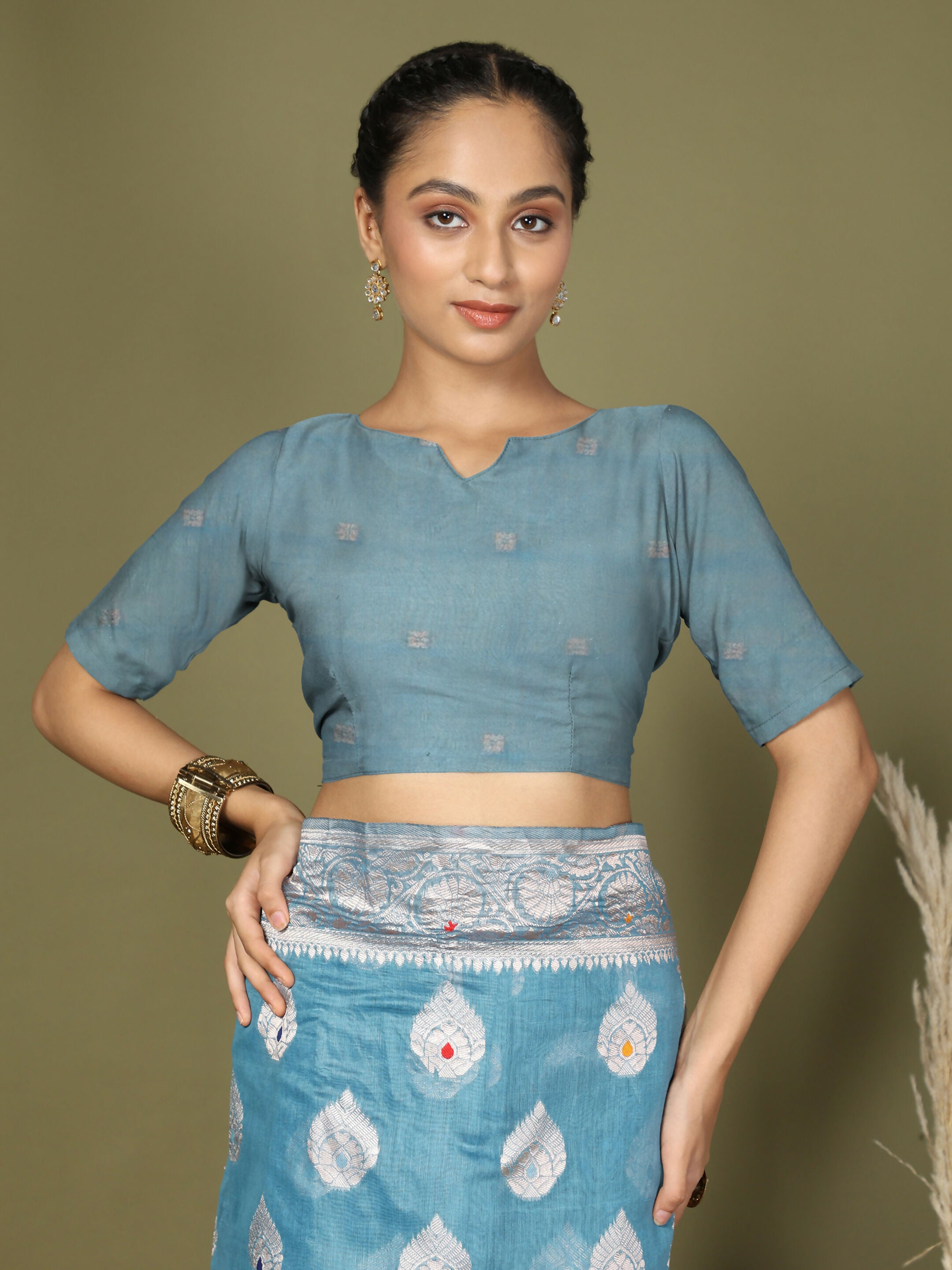 Shree Shyam Fashion Linen Cotton Sky Blue Saree - Distacart
