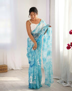 Sky Blue Jimmy Choo Printed, Sequence Embroidery Work Saree - Saima
