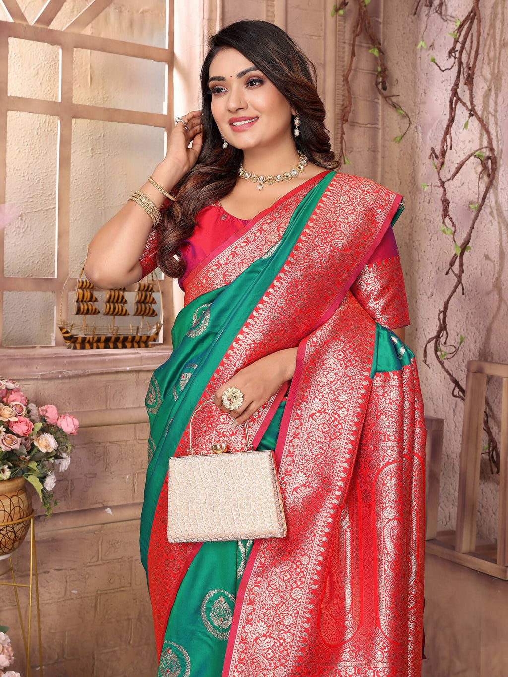 Joban Fashion Green Banarasi Soft Silk Woven Saree - Distacart