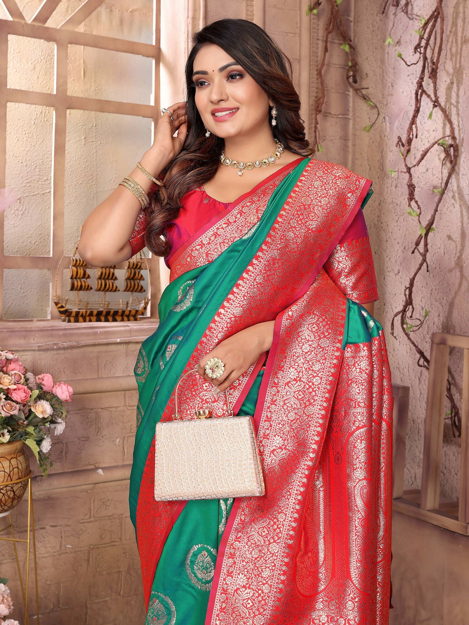 Joban Fashion Green Banarasi Soft Silk Woven Saree - Distacart