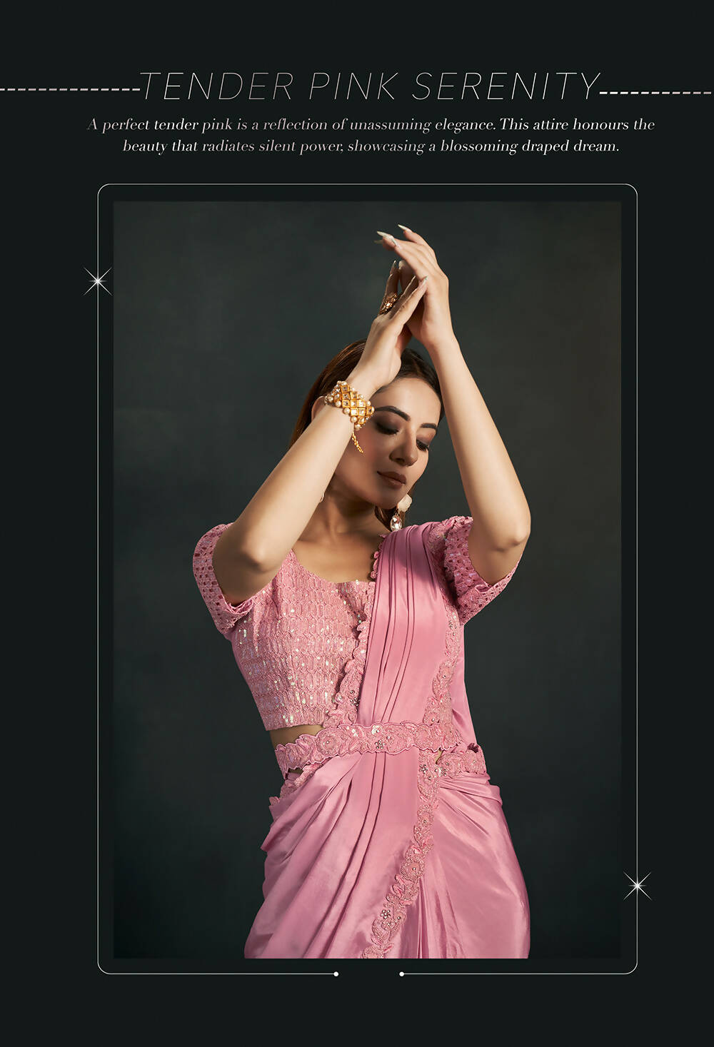 Pink Silk Crepe Georgette Cord Sequence & Thread Embroidered & Stone Work Saree - Moh-Manthan Royal Enigma