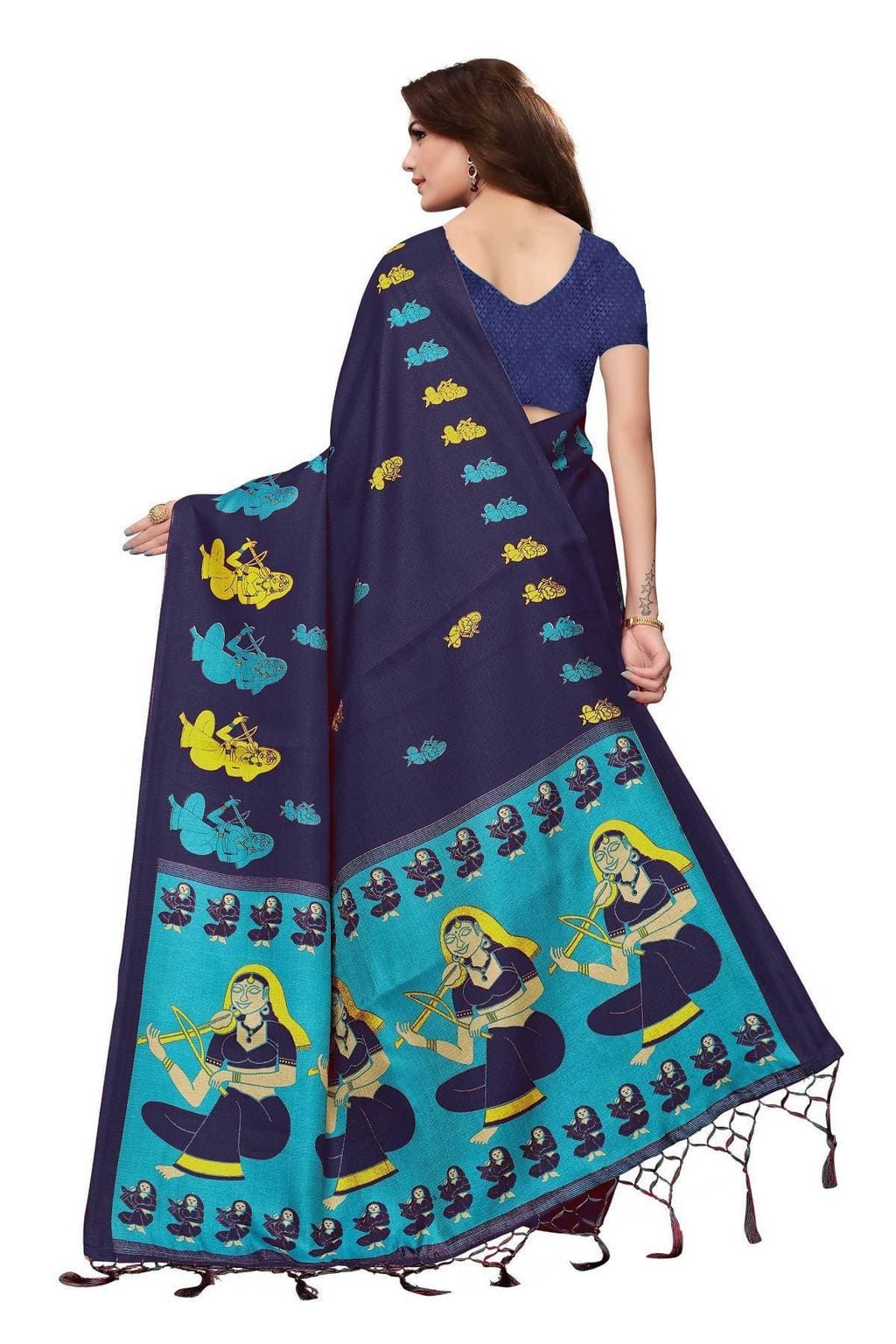 Vamika Navy Blue Kalamkari With Jhalar Khadi Silk Saree
