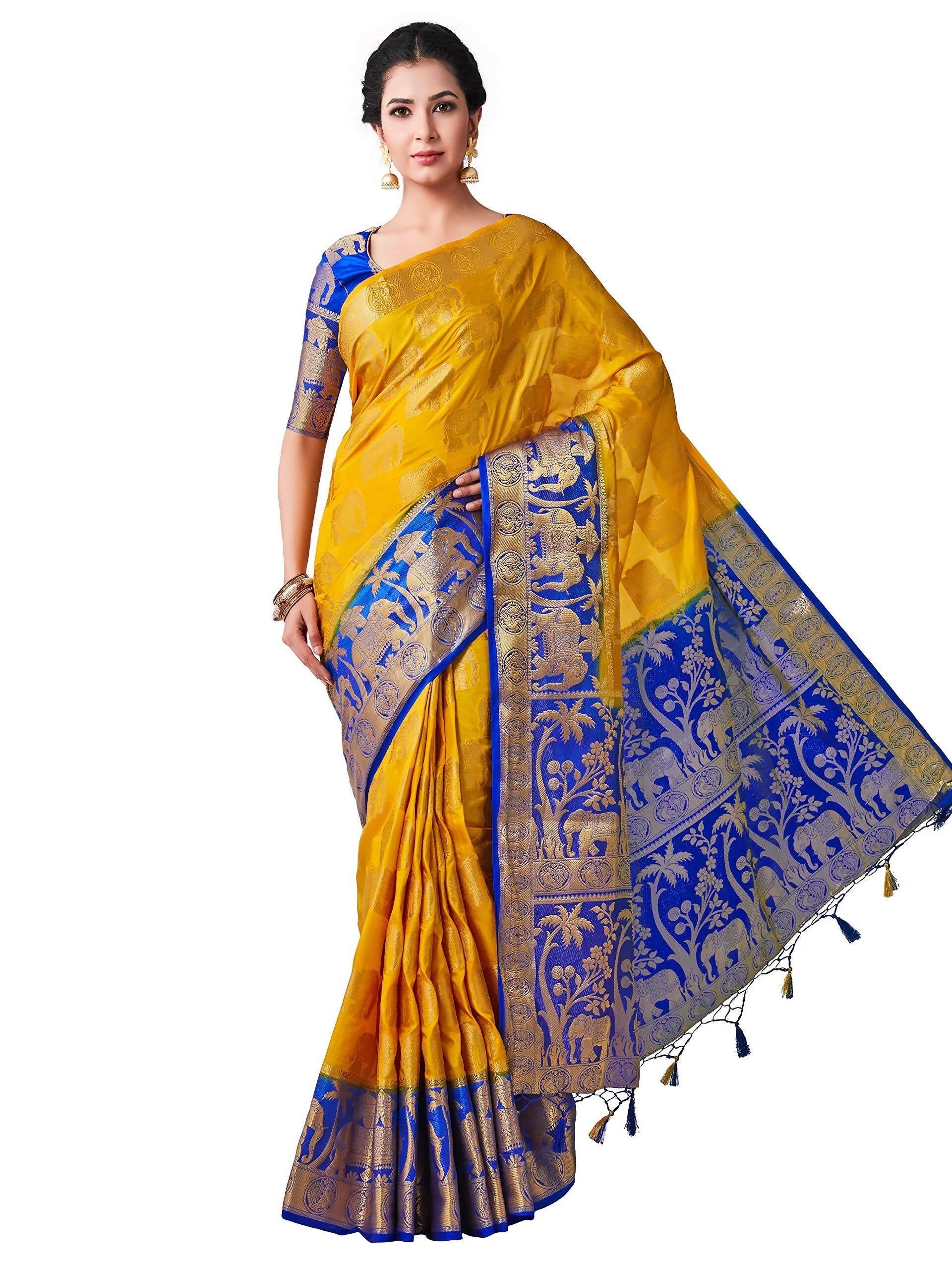 Mimosa Women's Gold Kanjivaram Art Silk Saree - Distacart