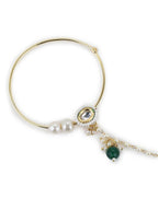 Gold-Plated White Green Kundan-Studded Pearl Beaded Nosepin - Ruby Raang - Distacart