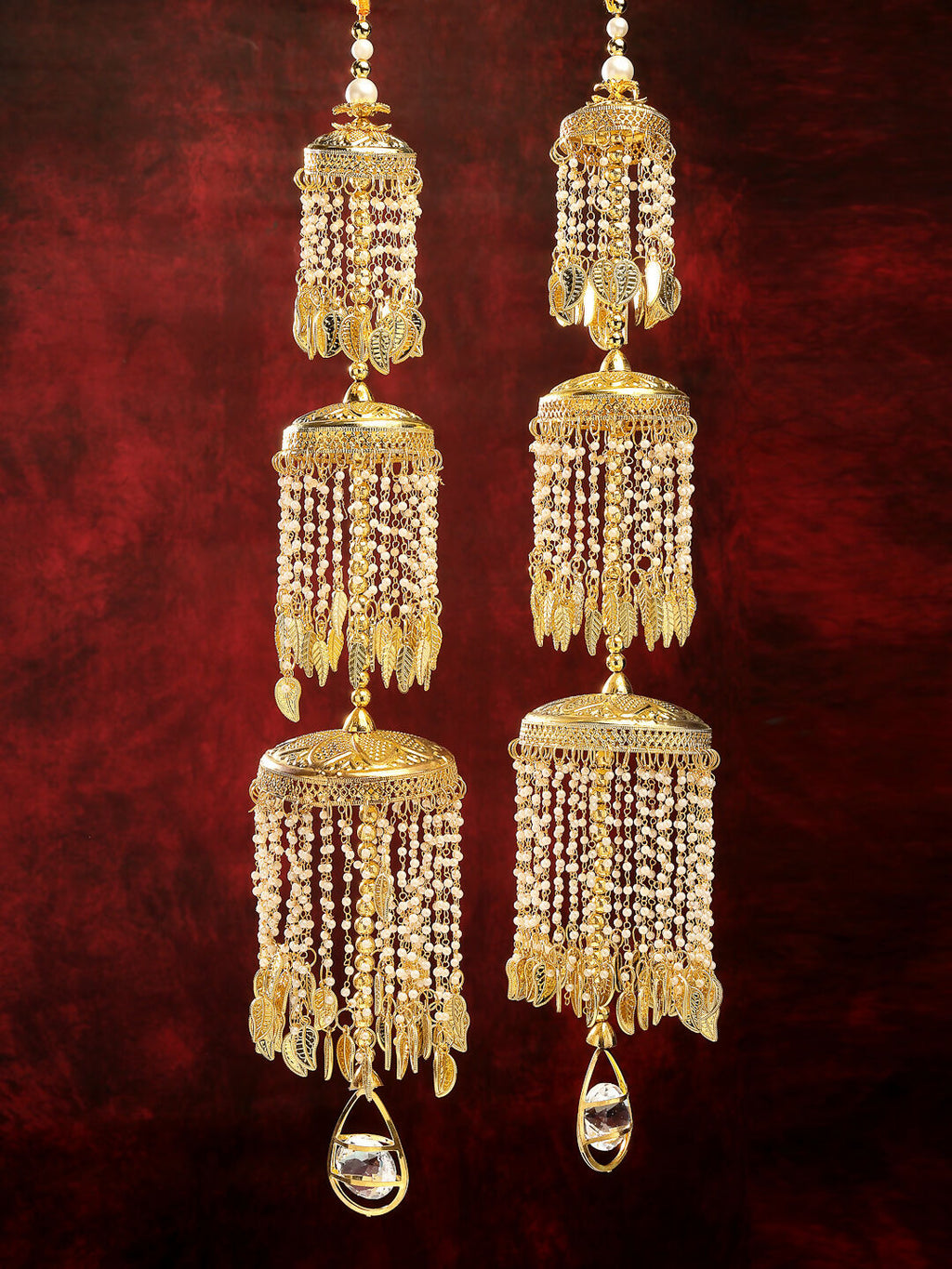 NVR Women's Pack Of 2 Gold-Polished & White Pearl Beaded Bridal Layered Heavy Kaleera Sets - Distacart