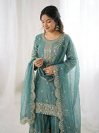 Teeya Creation Turquoise Color Fendy Silk Embroidery Work Wedding Wear Salwar Suit - Distacart