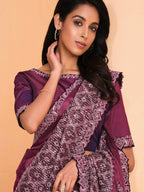 Maroon Satin Crepe Silk Sequence Embroidered Saree With Unstitched Blouse - Mohmanthan Yavanika