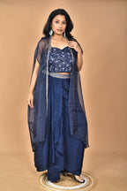 Morchari Women Hand Embroidery Crop Top-Blue