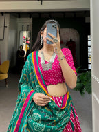 Vastranavya Cultural Leheriya With Patola Print Border Tussar Silk Lehenga Choli - Pink
