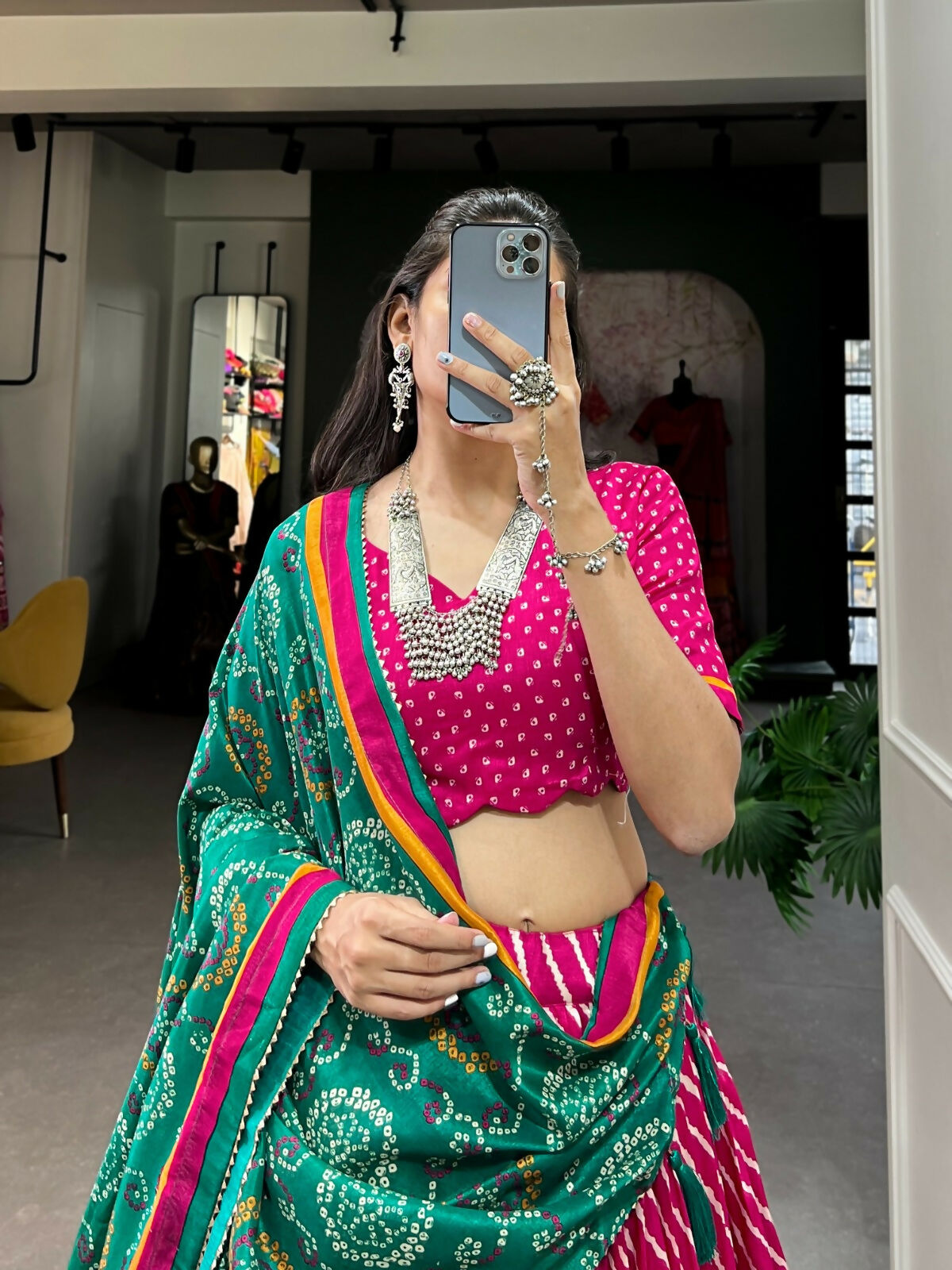 Vastranavya Cultural Leheriya With Patola Print Border Tussar Silk Lehenga Choli - Pink
