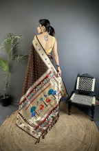 Joban Fashion Brown Peacock & Floral Motifs Soft Lichi Silk Kanchipuram Saree - Distacart
