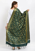 Mominos Fashion Moeza Women's Banarsi Silk Floral Woven Design Bottle Green Dupatta - Distacart