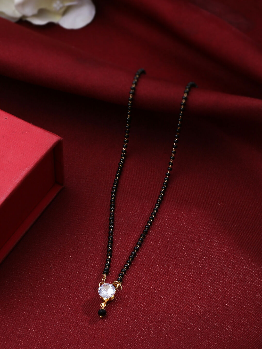 NVR Women's Set of 3 Gold-Polished CZ Stone-Studded & Beaded Mangalsutra - Distacart