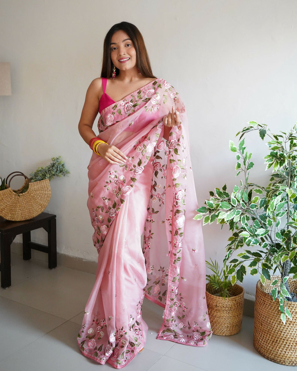 Vamsee Damini Peach Gold Tebi Silk Saree
