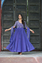 Joban Fashion Blue Readymade Kurta Set With Sequence embroidery Work - Distacart