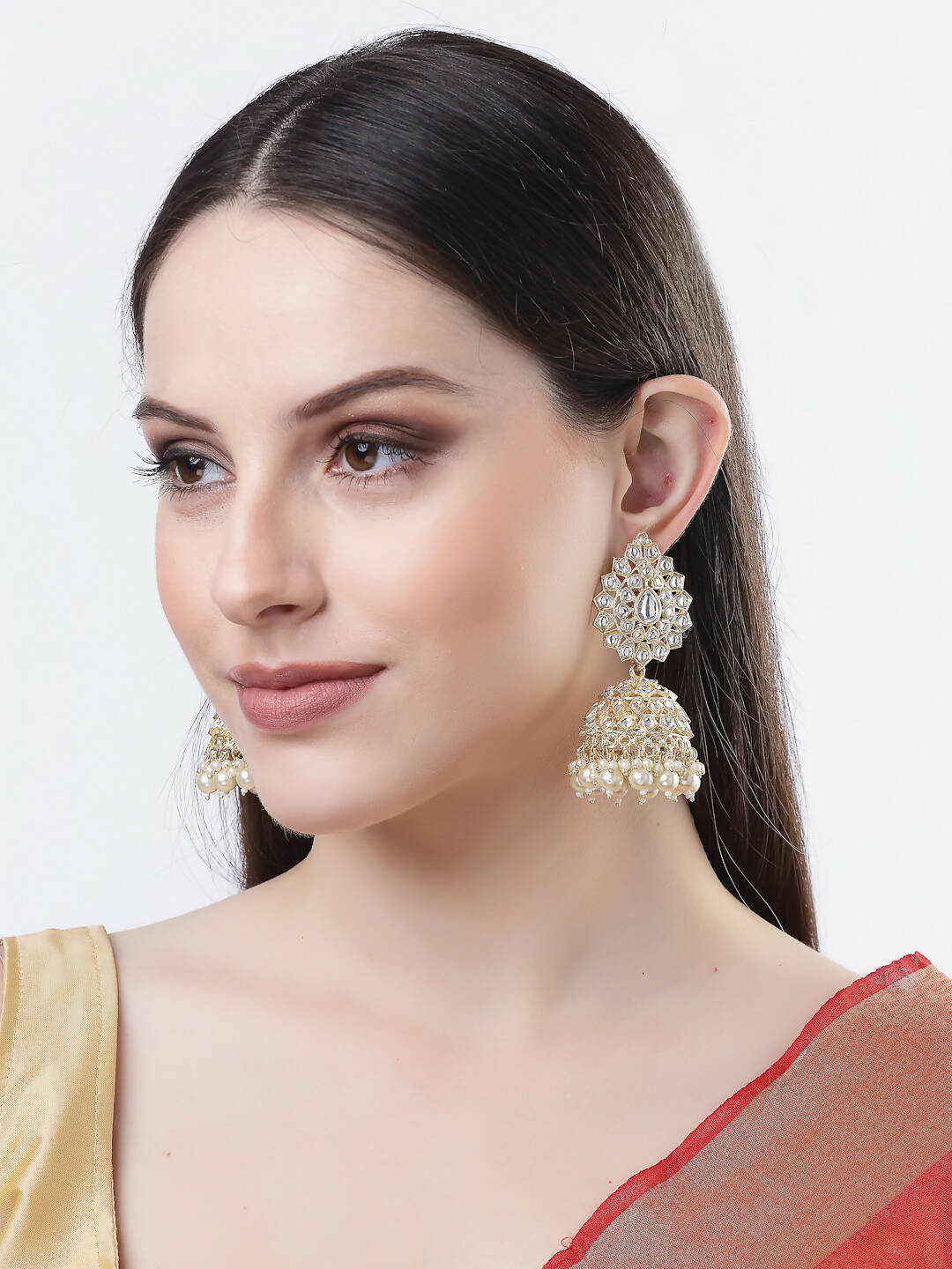 NVR Women Gold-Plated Handcrafted Kundan Jhumka Earrings - Distacart