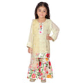 Little Bansi Girls Green & yellow Embrodiery Kurta with Floral Sharara
