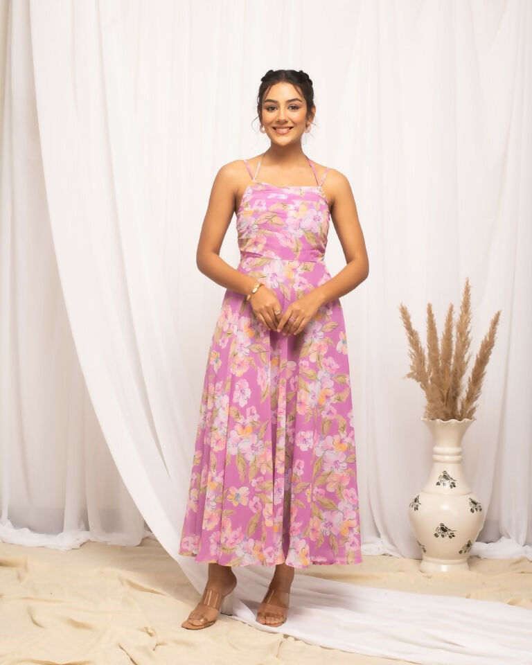 FIORRA Women's Light Pink Georgette Floral Printed Dress - Distacart