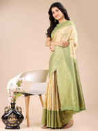 Shree Shyam Fashion Aura Silk Cream Light Green Banarasi Silk Saree