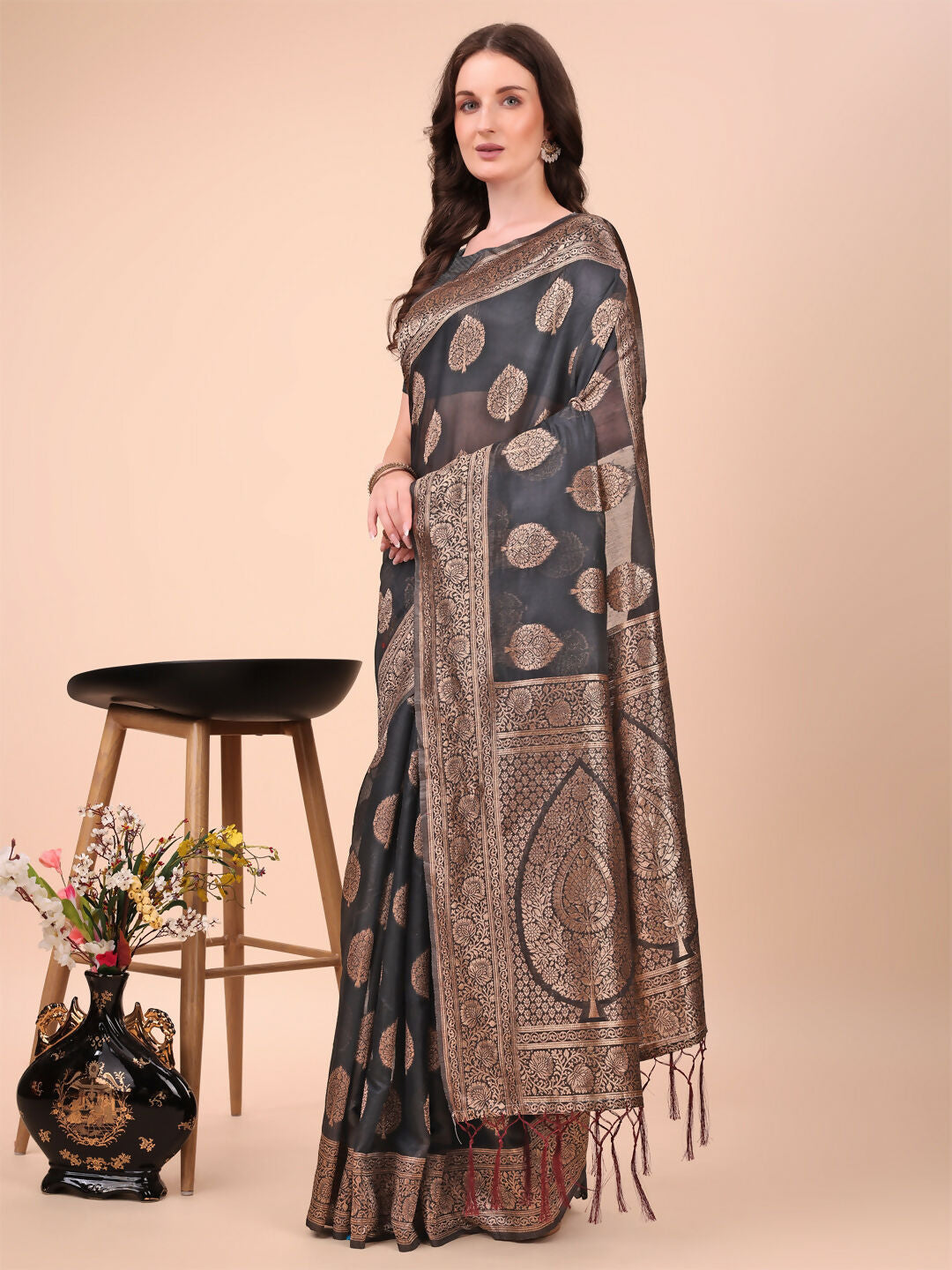 Shree Shyam Fashion Cotton Black Saree - Distacart