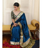 DEIANA'S Beautiful Designer Golden zari Soft Lichi Silk Saree - Blue