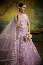 House of Panchhi Mauve Net Sequins with heavy Zarkan embroidery Lehenga choli & Dupatta