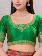 Joban Fashion Women Silk Green Stitched Blouse