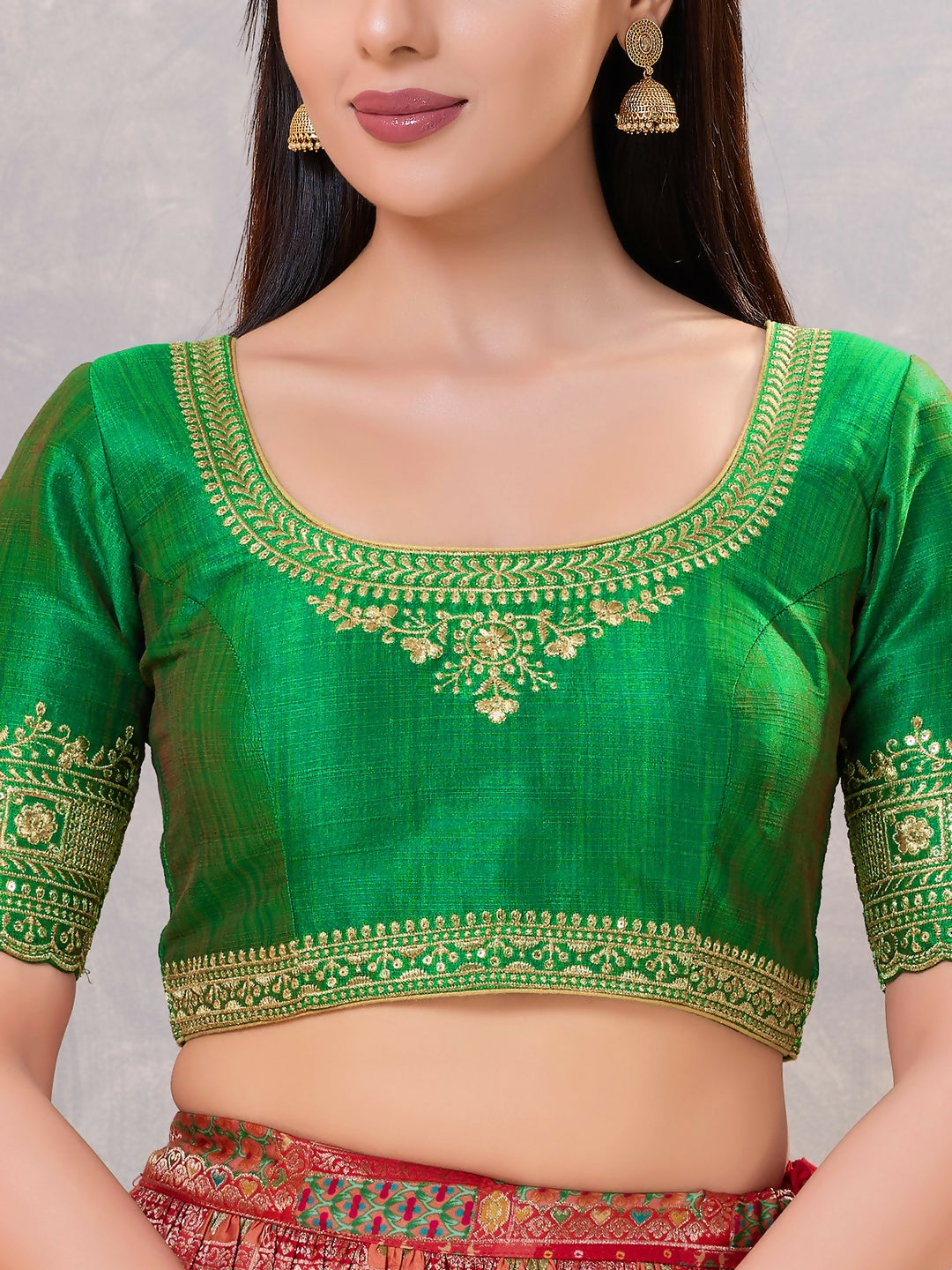 Joban Fashion Women Silk Green Stitched Blouse