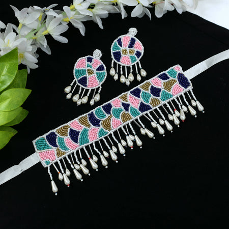 Mominos Fashion Johar Kamal Handicraft Multi Pearls Necklace with Earrings For Women